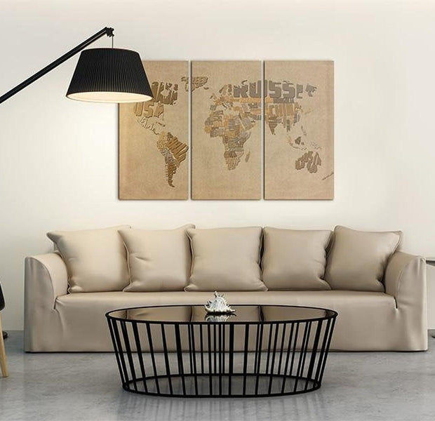 Stretched Canvas World Map Art - Old Map Of The World 3 Piece
