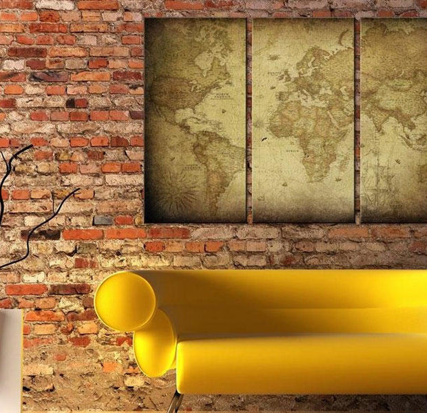 Stretched Canvas World Map Art - Old Map: Triptych