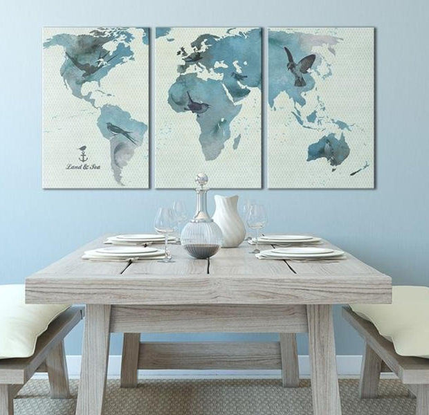 Stretched Canvas World Map Art - Ornithological Map Of The World