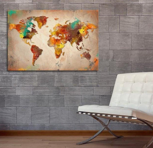 Stretched Canvas World Map Art - Painted World