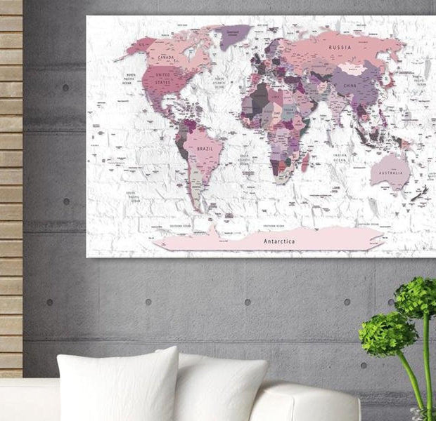 Stretched Canvas World Map Art - Pink Frontiers