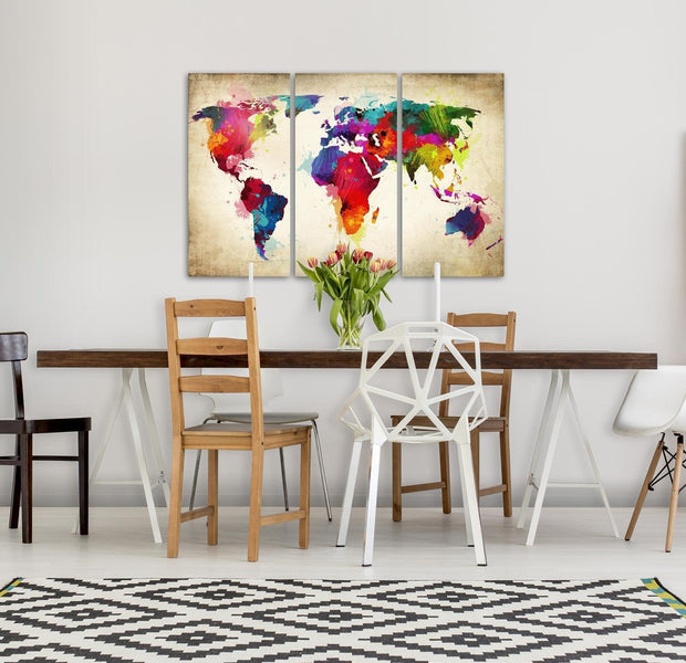 Stretched Canvas World Map Art - Rainbow Continents