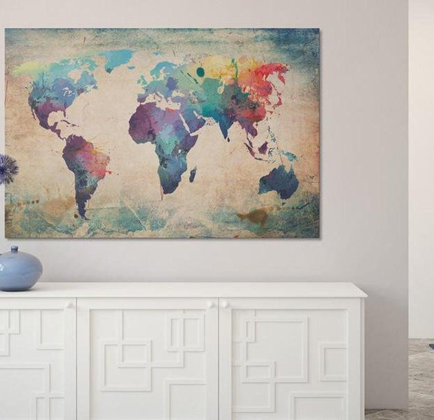 Stretched Canvas World Map Art - Rainbow-Hued Map