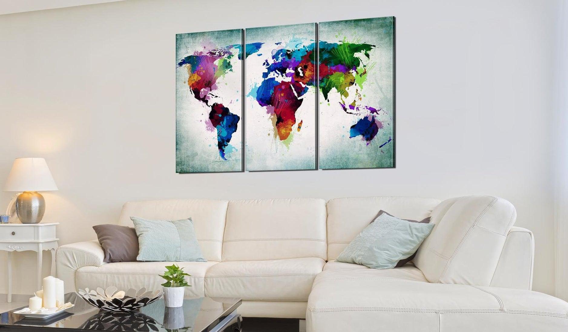 Stretched Canvas World Map Art - Rainbow Journey