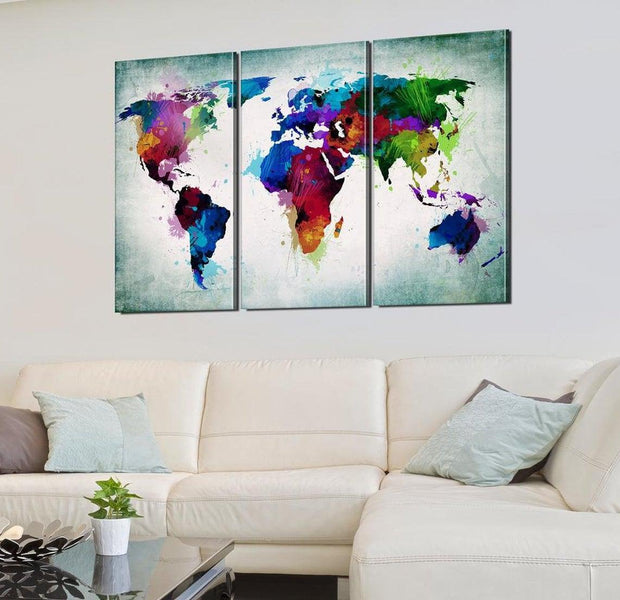 Stretched Canvas World Map Art - Rainbow Journey
