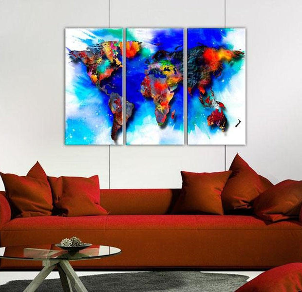 Stretched Canvas World Map Art - Rainbow Map