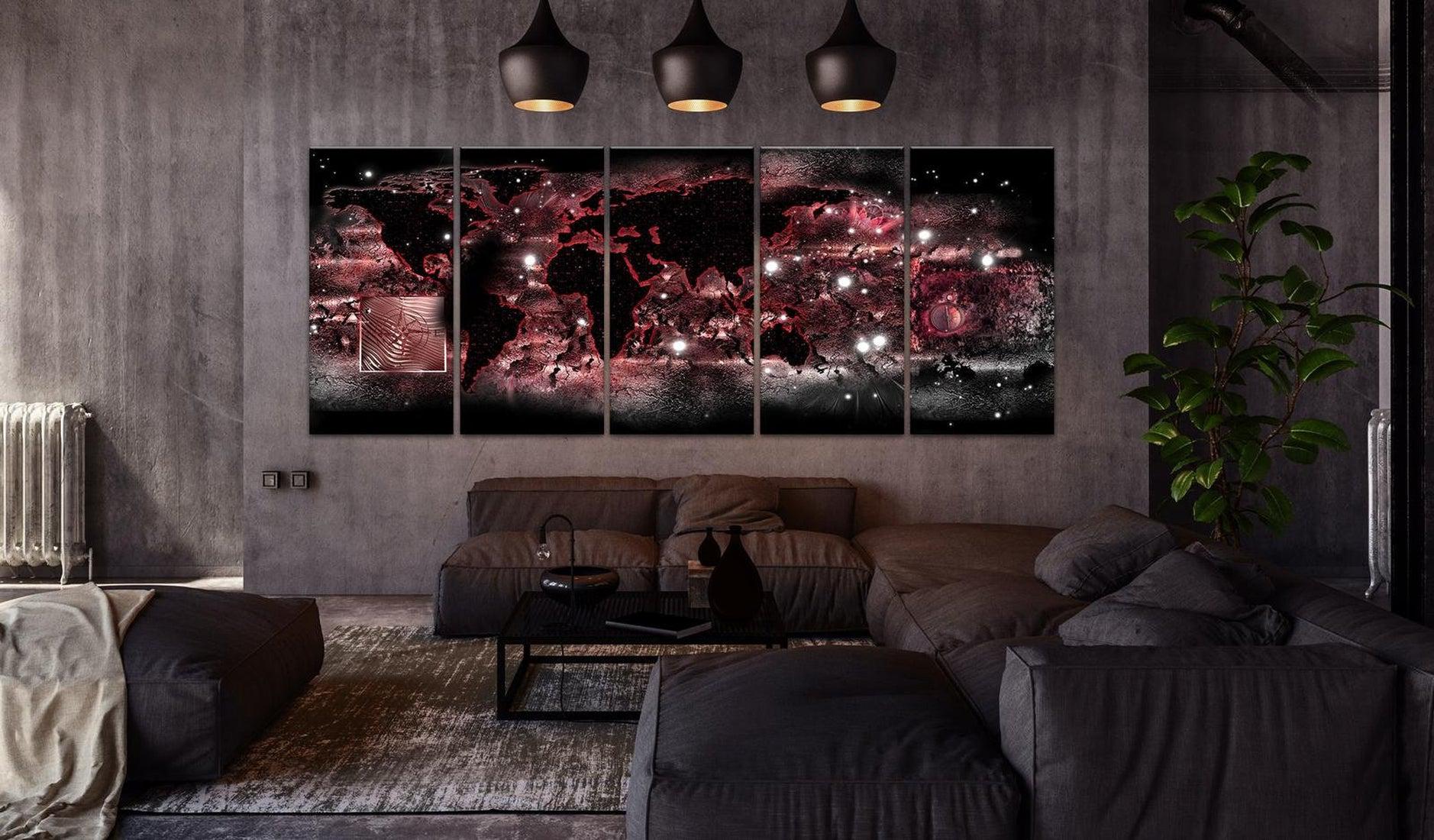 Stretched Canvas World Map Art - Red Light