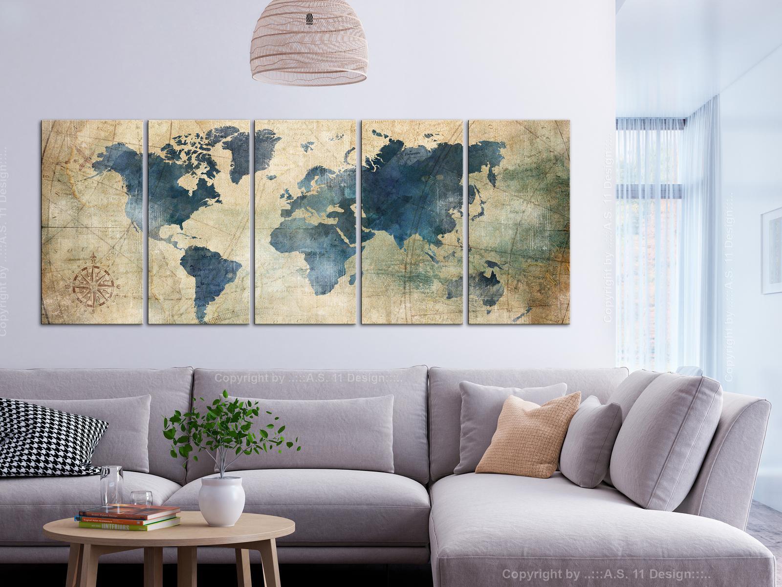 Stretched Canvas World Map Art - Retro Map Narrow