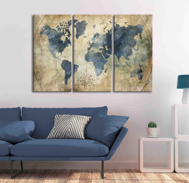 Stretched Canvas World Map Art - Retro Map