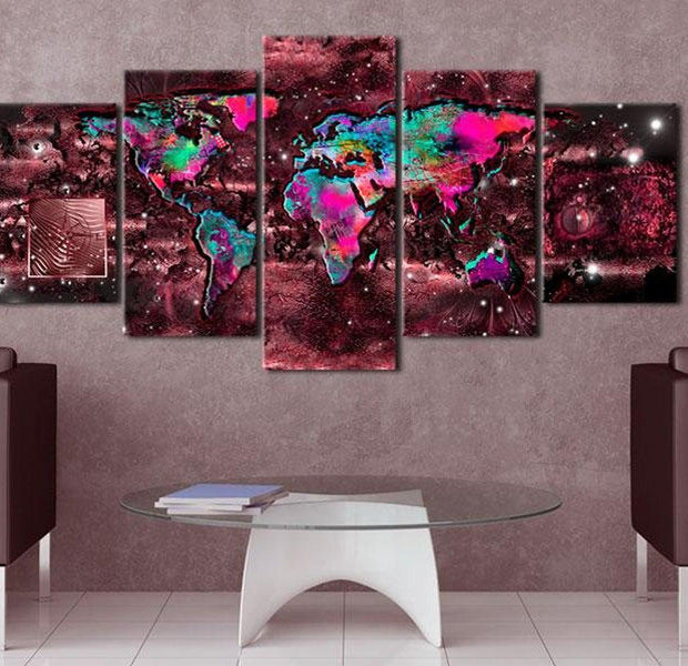 Stretched Canvas World Map Art - Ruby Journey