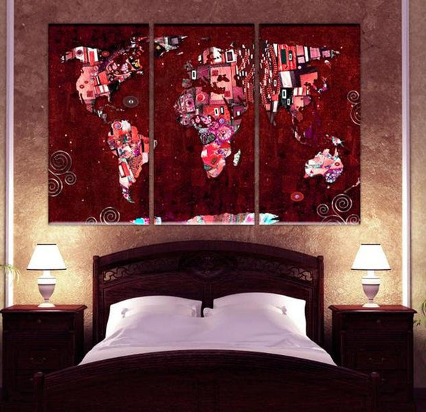 Stretched Canvas World Map Art - Ruby World
