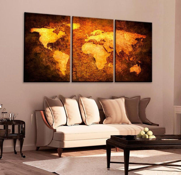 Stretched Canvas World Map Art - Rusty Continents