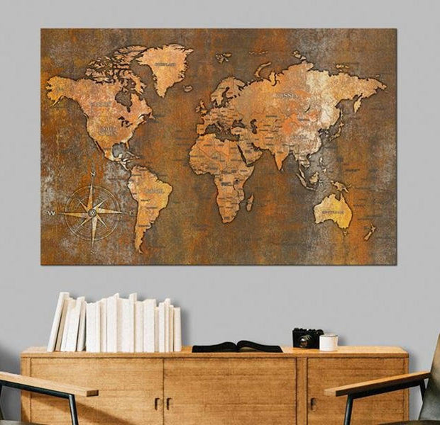 Stretched Canvas World Map Art - Rusty World