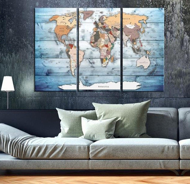 Stretched Canvas World Map Art - Sapphire Travels