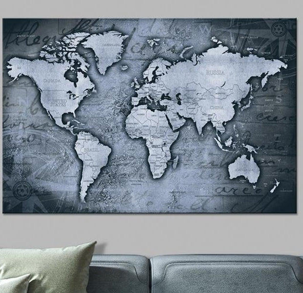 Stretched Canvas World Map Art - Sapphire World