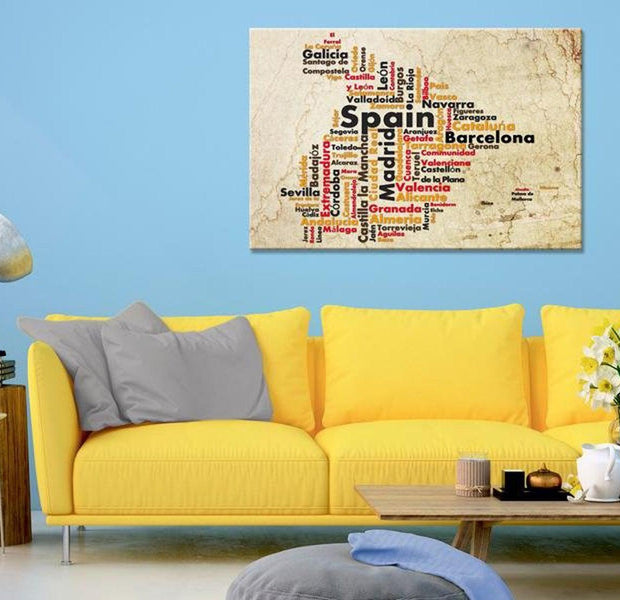 Stretched Canvas World Map Art - Spanish Cities (Es)