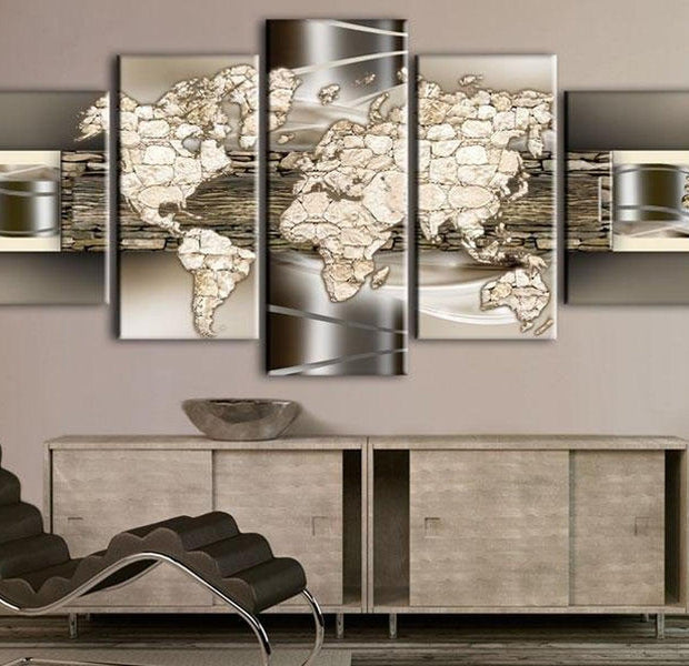 Stretched Canvas World Map Art - Stone World