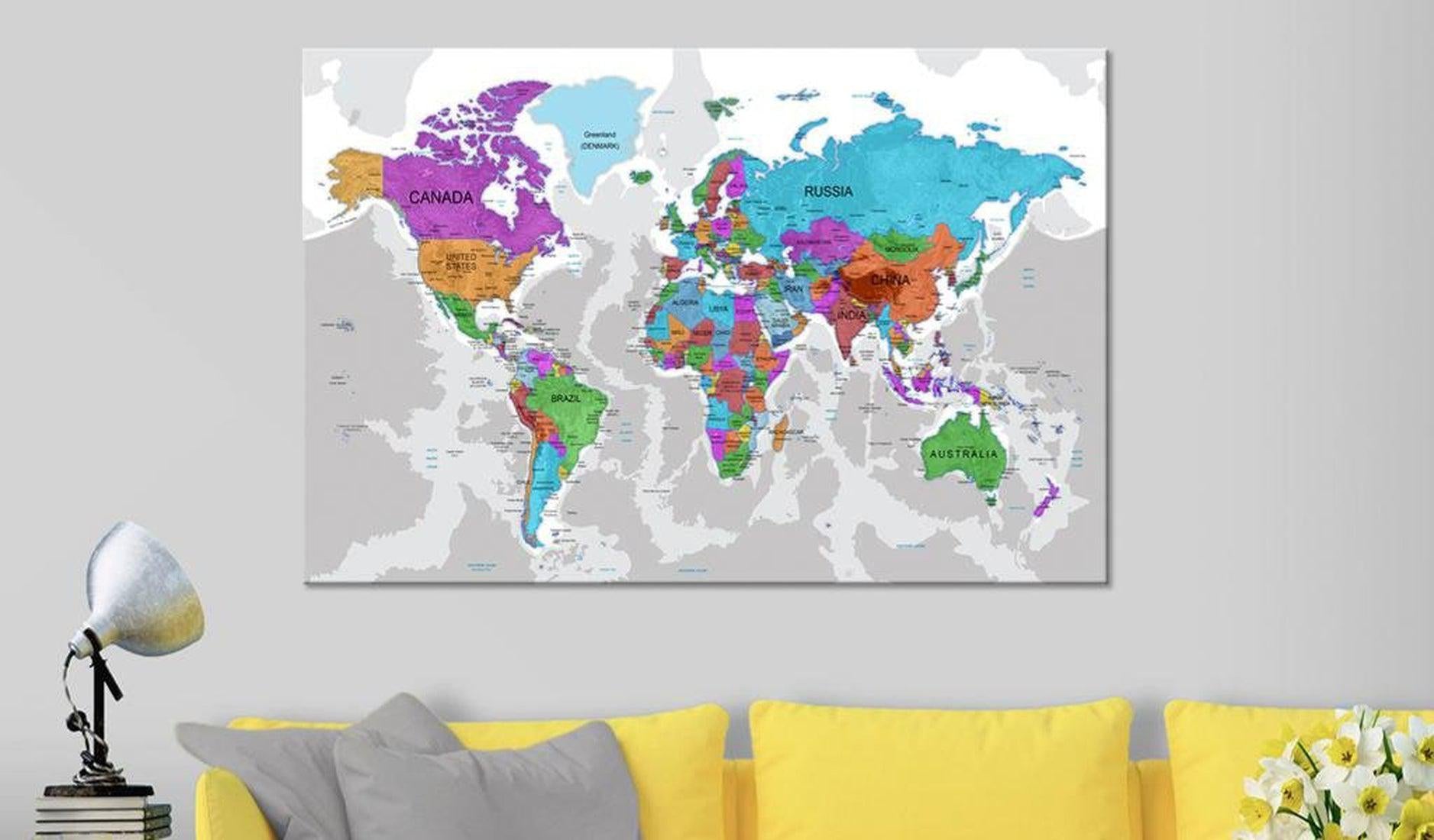 Stretched Canvas World Map Art - Territory Of Colours