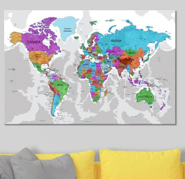 Stretched Canvas World Map Art - Territory Of Colours