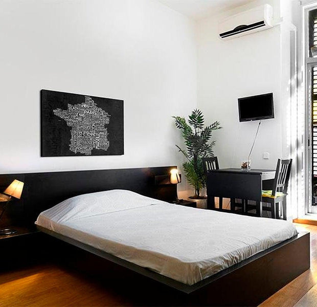 Stretched Canvas World Map Art - Text Map Of France On The Black Background