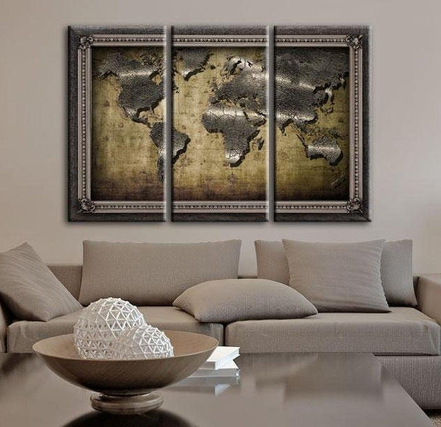 Stretched Canvas World Map Art - The Framed World