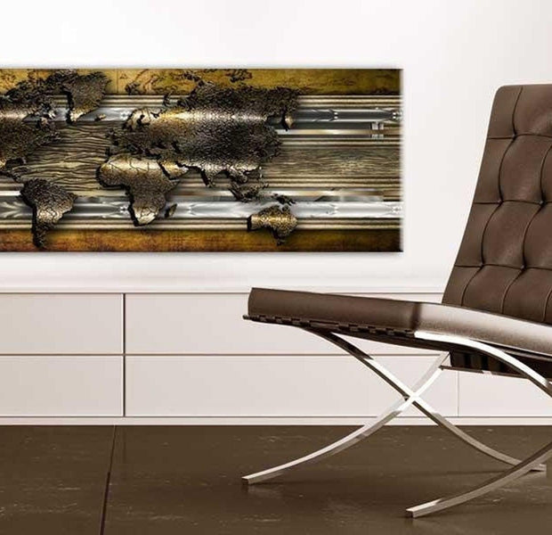 Stretched Canvas World Map Art - The Golden Map