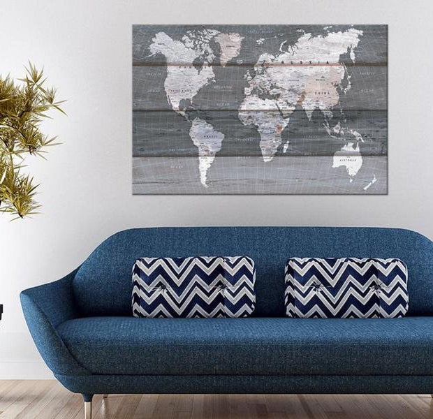 Stretched Canvas World Map Art - The Grey Earth