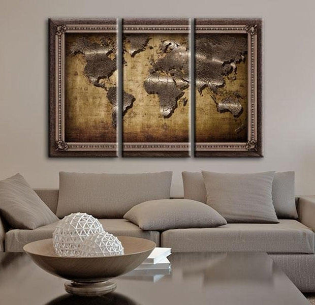 Stretched Canvas World Map Art - The Map In A Frame