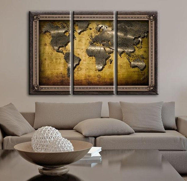 Stretched Canvas World Map Art - The World In A Frame