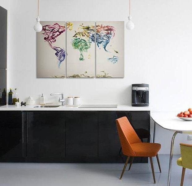 Stretched Canvas World Map Art - The World Map - Colored Smoke Trails 3 Piece