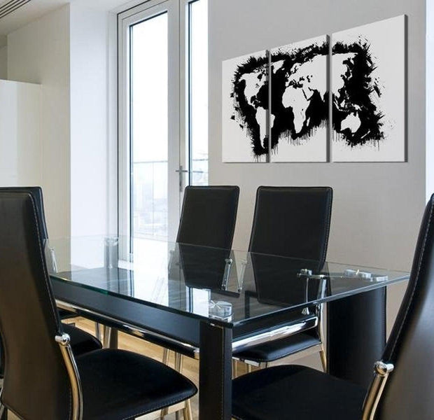 Stretched Canvas World Map Art - The World Map In Black-And-White