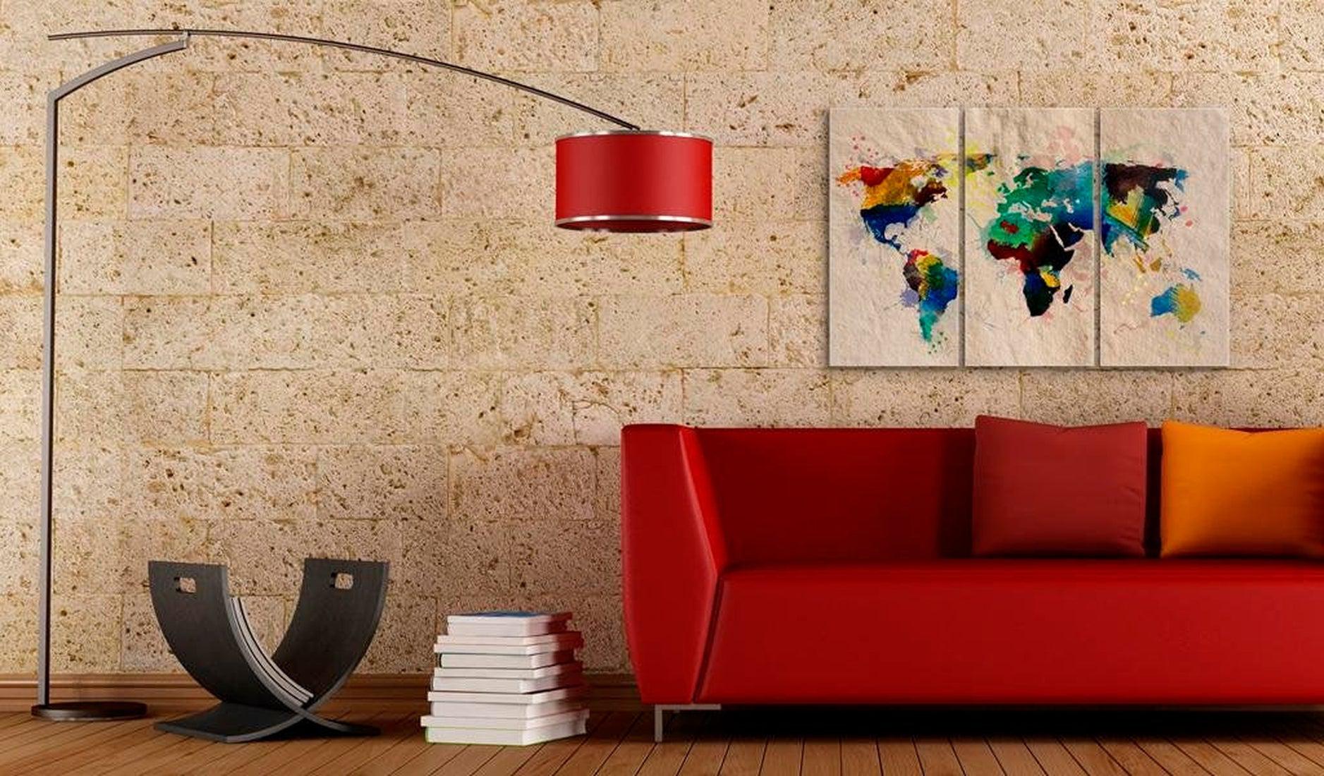Stretched Canvas World Map Art - The World Of Colors 3 Piece