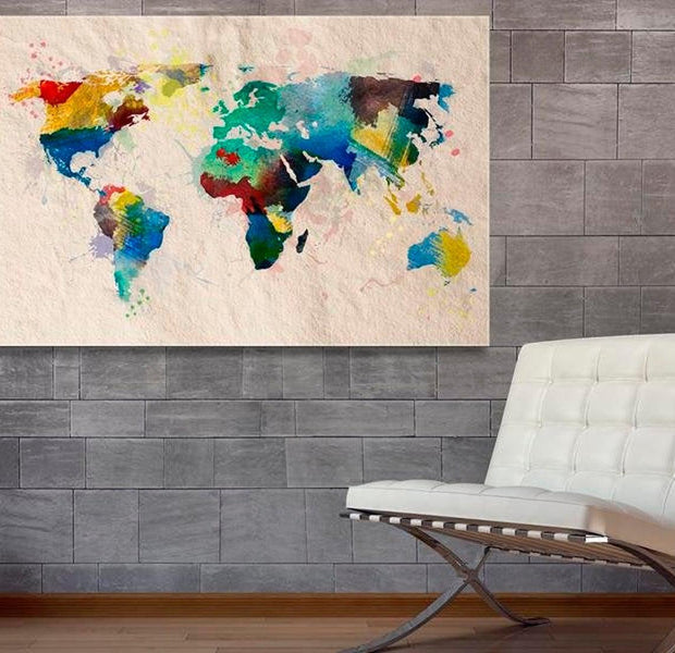 Stretched Canvas World Map Art - The World Of Colours