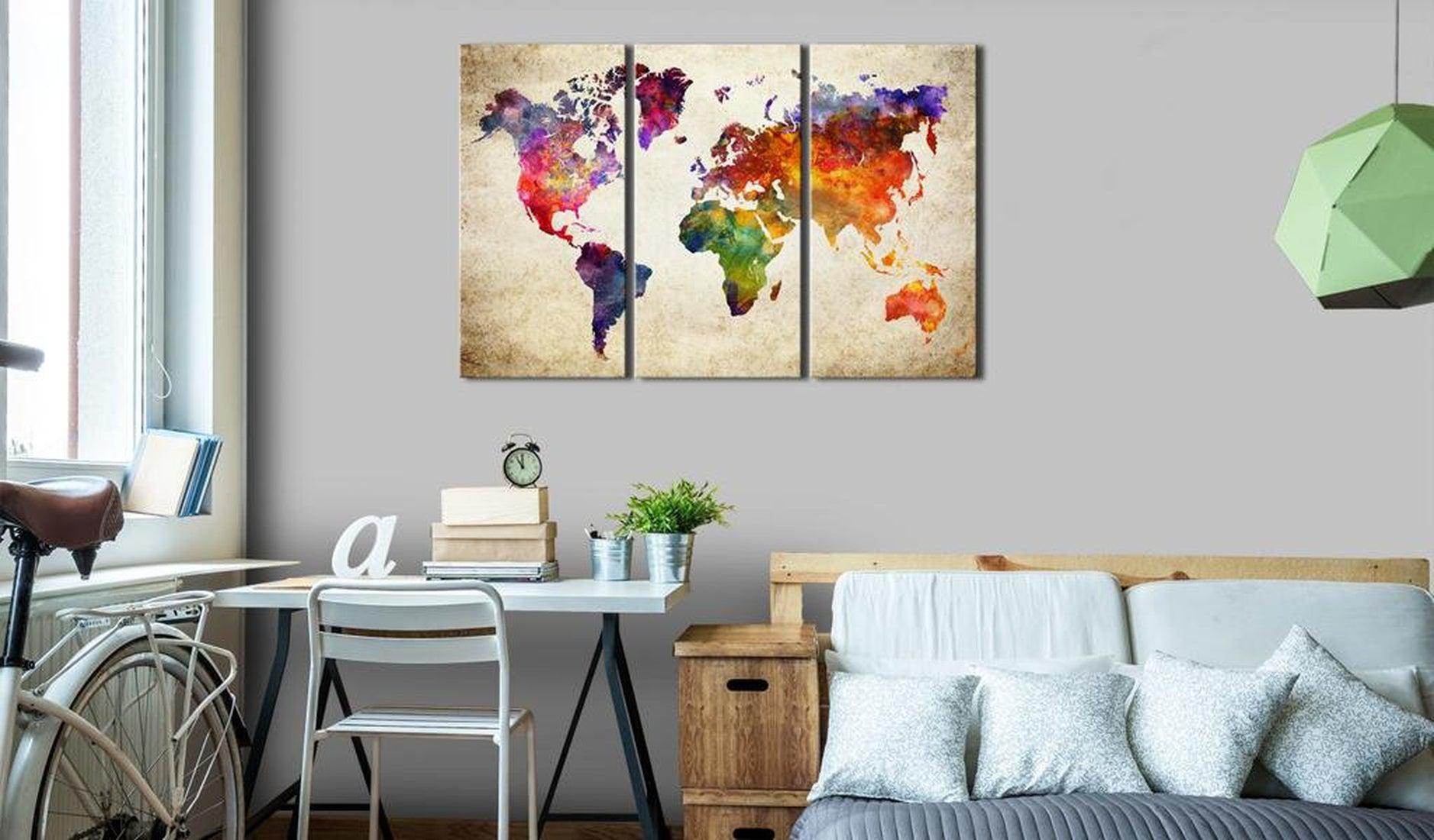 Stretched Canvas World Map Art - The World'S Map In Watercolor