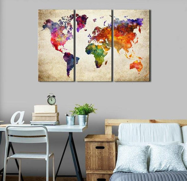 Stretched Canvas World Map Art - The World'S Map In Watercolor