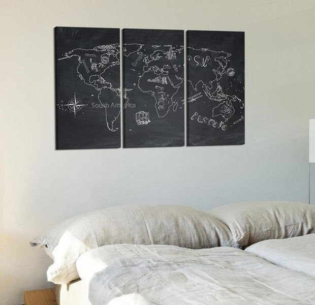 Stretched Canvas World Map Art - Travel Broadens The Mind 3 Piece
