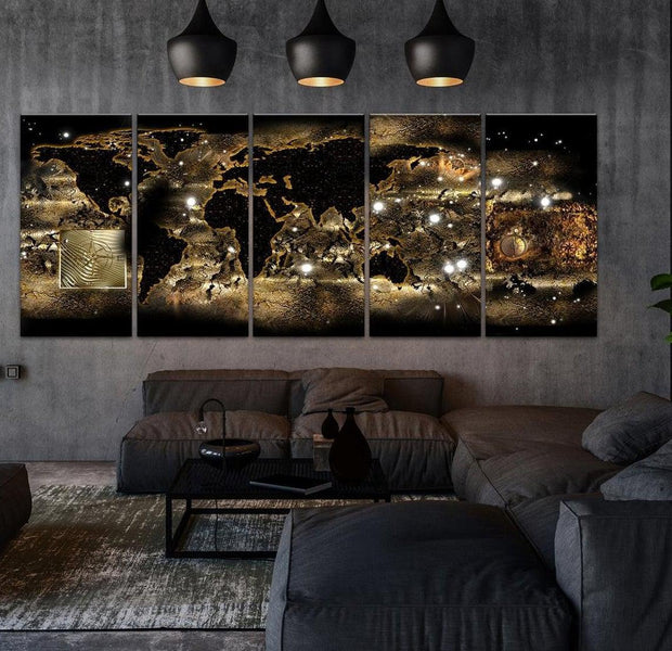 Stretched Canvas World Map Art - World At Night