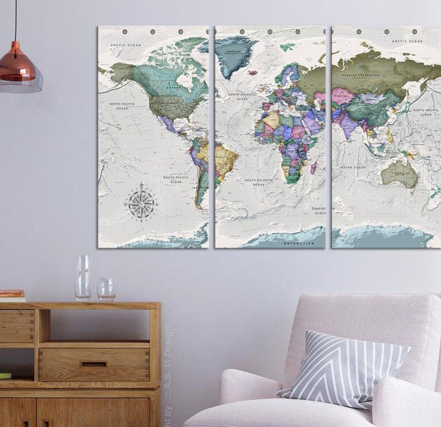 Stretched Canvas World Map Art - World Destinations