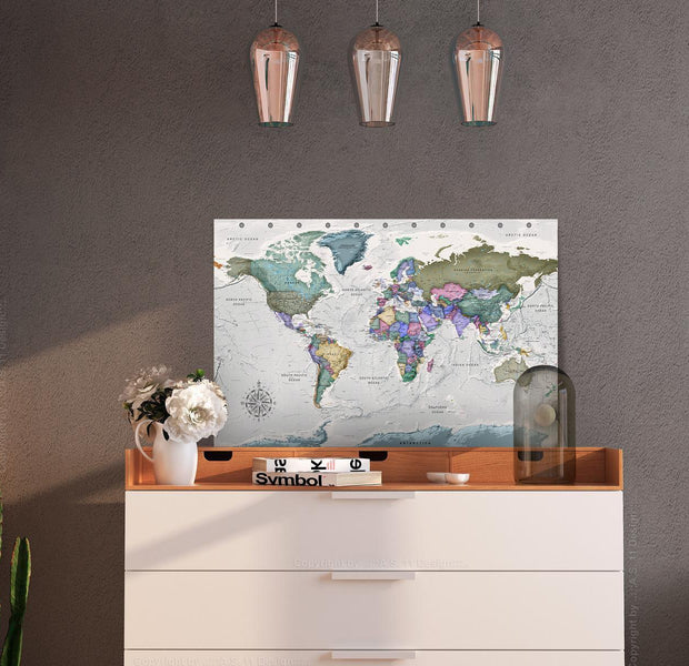 Stretched Canvas World Map Art - World Destinations Wide