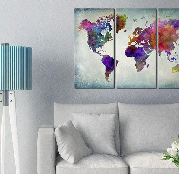 Stretched Canvas World Map Art - World In Colors
