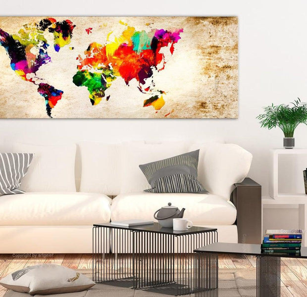 Stretched Canvas World Map Art - World In Watercolours