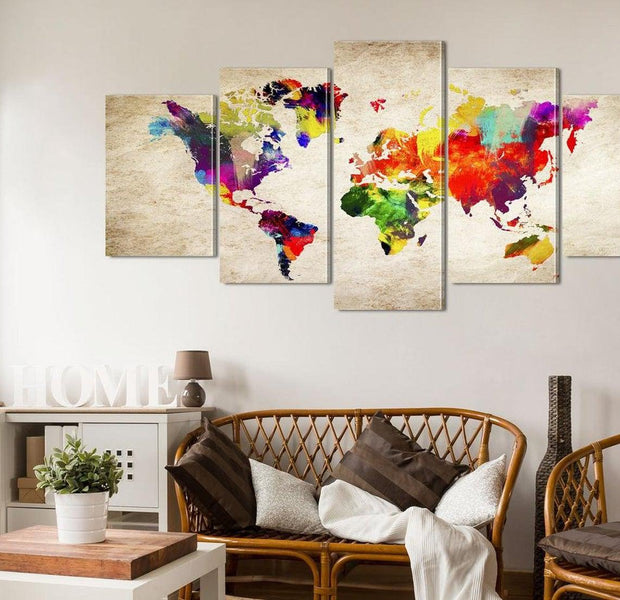 Stretched Canvas World Map Art - World Map: Abstract Fantasy