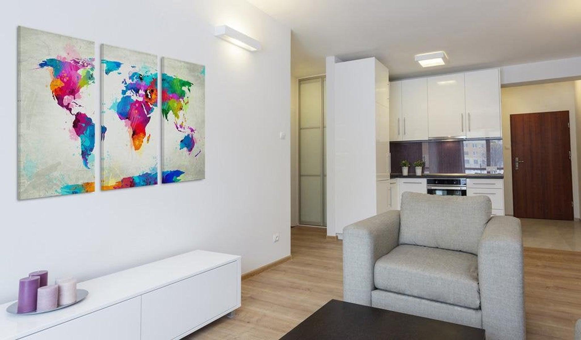 Stretched Canvas World Map Art - World Map: An Explosion Of Colors