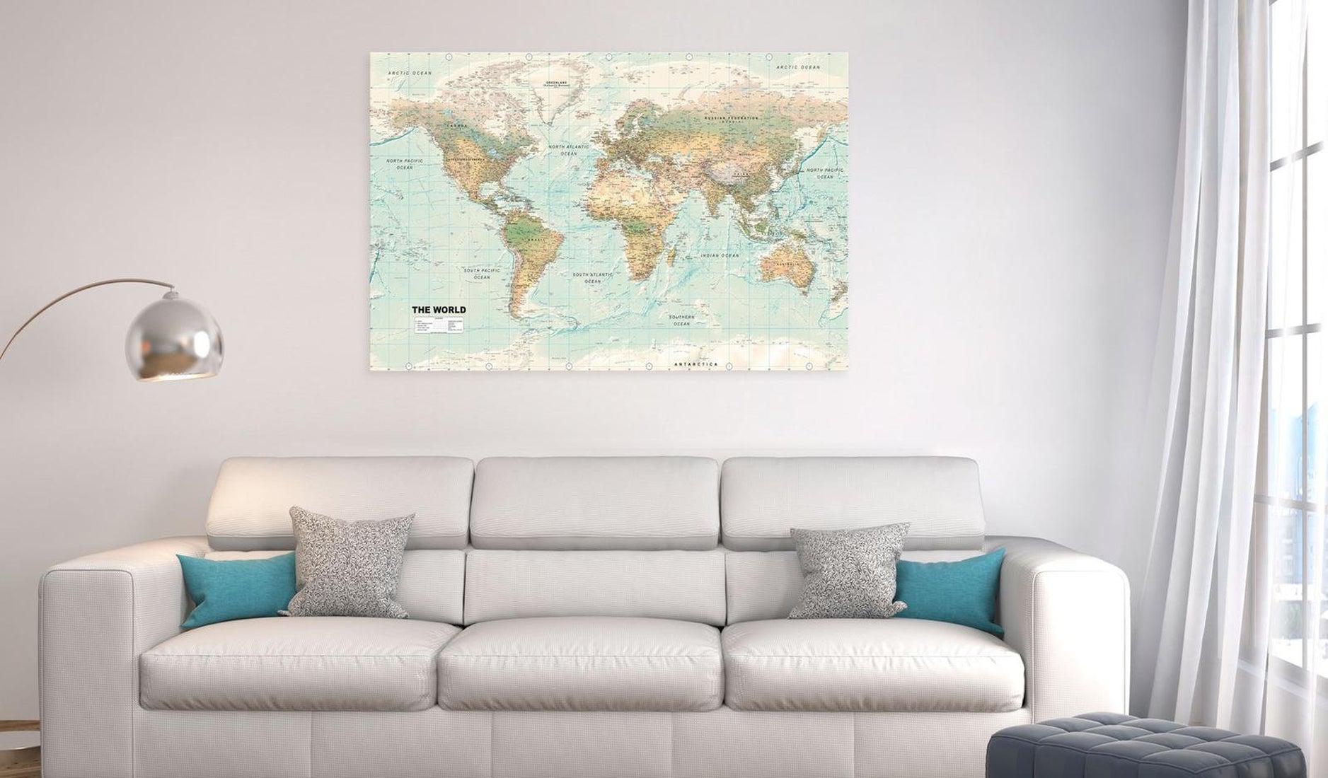 Stretched Canvas World Map Art - World Map: Beautiful World