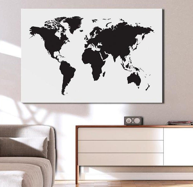 Stretched Canvas World Map Art - World Map: Black & White Elegance