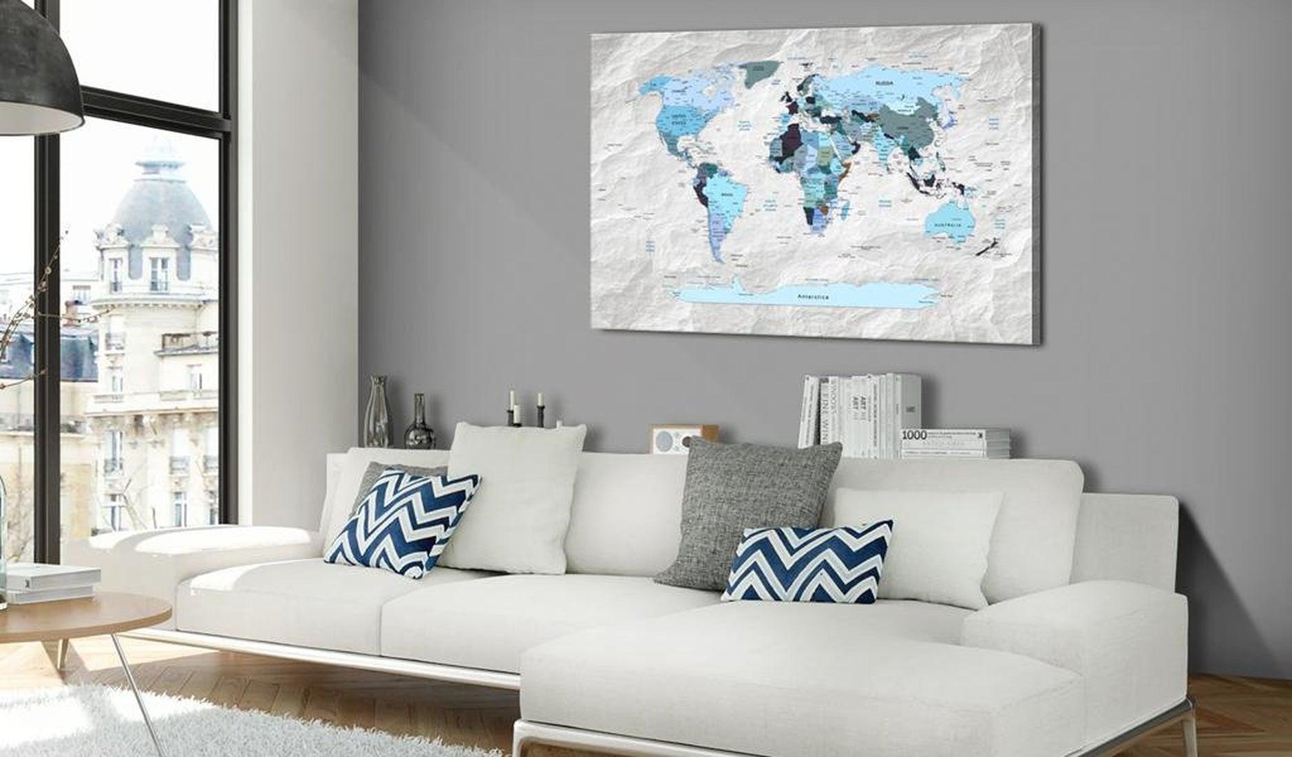 Stretched Canvas World Map Art - World Map: Blue Pilgrimages