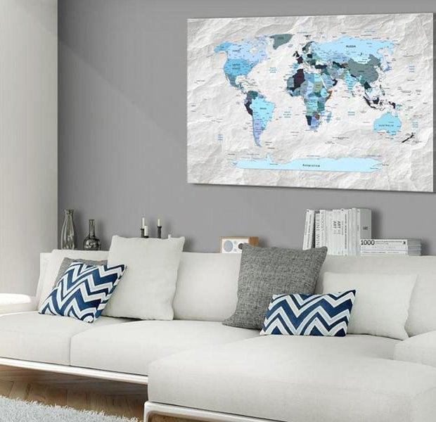 Stretched Canvas World Map Art - World Map: Blue Pilgrimages