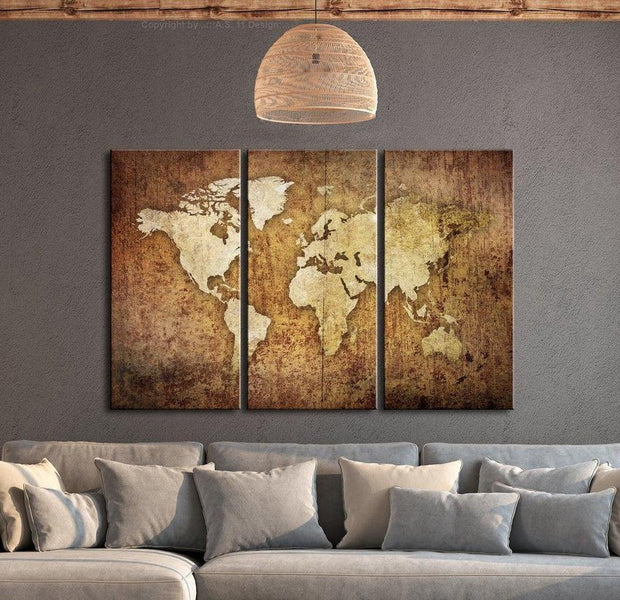Stretched Canvas World Map Art - World Map: Brown Texture