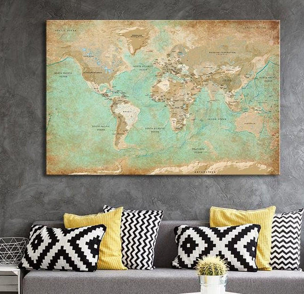 Stretched Canvas World Map Art - World Map: Celadon Journey
