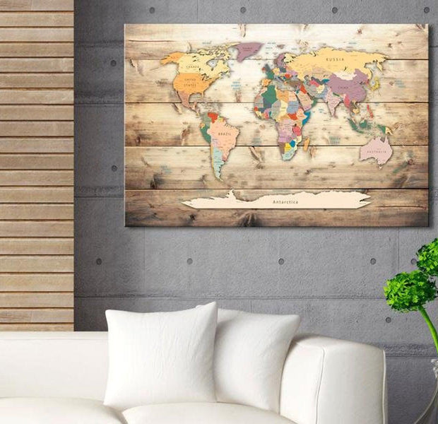 Stretched Canvas World Map Art - World Map: Colourful Continents